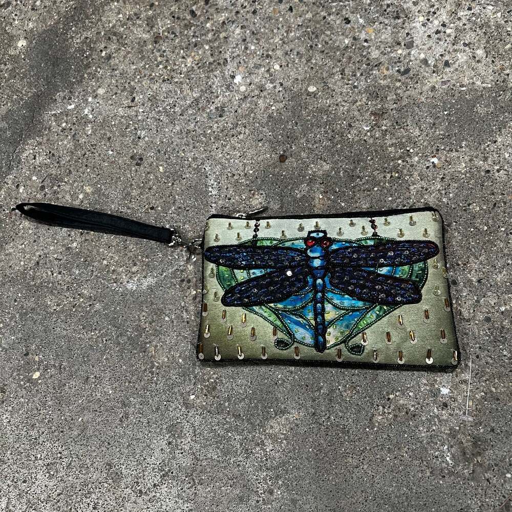 Bamboo Trading Company Beaded Dragonfly Wristlet Clutch